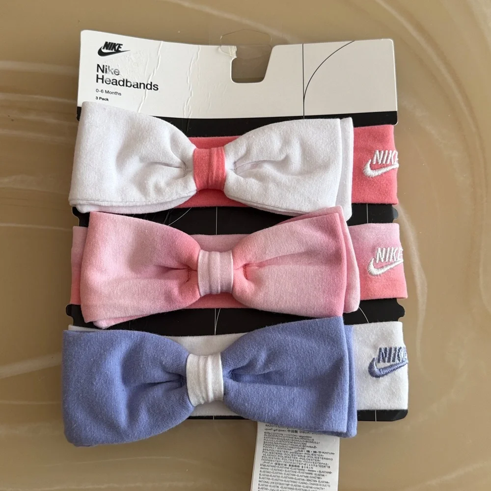 Nike Baby Girls 3-Pack Bow Headbands NWT Newborn Infant Pink Purple White